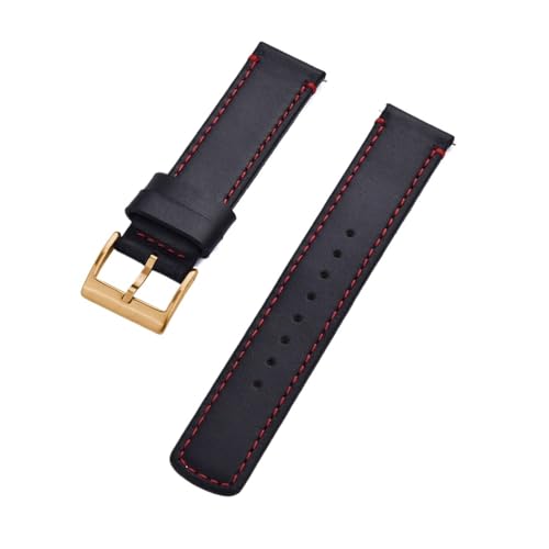 INEOUT Echtes Leder Uhrenarmbänder 20mm 22mm Uhrenarmband Dornschließe Schnellverschluss Handgelenk Gürtel Armband (Color : Black Red Gold, Size : 22mm) von INEOUT