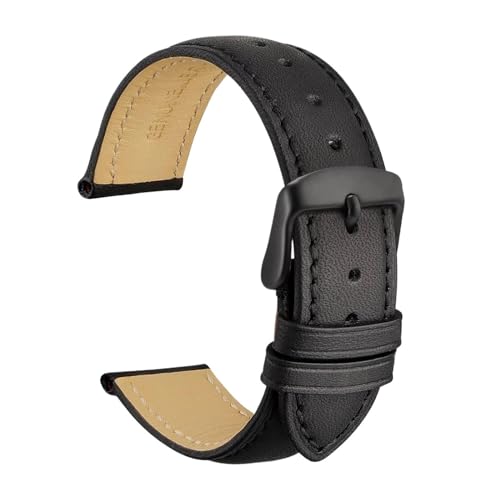 INEOUT Echtes Leder-Uhrenarmband, 14 Mm, 16 Mm, 18 Mm, 19 Mm, 20 Mm, 21 Mm, 22 Mm, 23 Mm, 24 Mm, Ersatzbänder For Männer Und Frauen (Color : Black-Black-A, Size : 19mm) von INEOUT