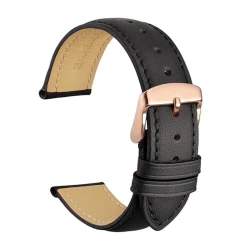 INEOUT Echtes Leder-Uhrenarmband, 14 Mm, 16 Mm, 18 Mm, 19 Mm, 20 Mm, 21 Mm, 22 Mm, 23 Mm, 24 Mm, Ersatzbänder For Männer Und Frauen (Color : Black-Rose-A, Size : 18mm) von INEOUT