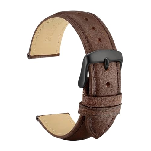 INEOUT Echtes Leder-Uhrenarmband, 14 Mm, 16 Mm, 18 Mm, 19 Mm, 20 Mm, 21 Mm, 22 Mm, 23 Mm, 24 Mm, Ersatzbänder For Männer Und Frauen (Color : Dark Brown-Black-A, Size : 20mm) von INEOUT