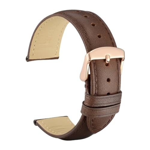 INEOUT Echtes Leder-Uhrenarmband, 14 Mm, 16 Mm, 18 Mm, 19 Mm, 20 Mm, 21 Mm, 22 Mm, 23 Mm, 24 Mm, Ersatzbänder For Männer Und Frauen (Color : Dark Brown-Rose-A, Size : 14mm) von INEOUT