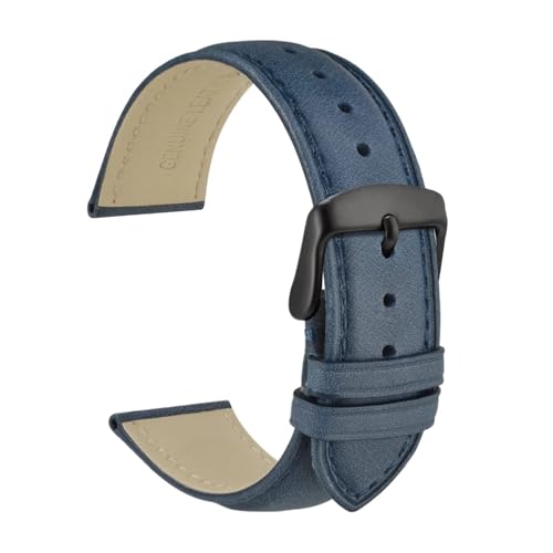 INEOUT Echtes Leder-Uhrenarmband, 14 Mm, 16 Mm, 18 Mm, 19 Mm, 20 Mm, 21 Mm, 22 Mm, 23 Mm, 24 Mm, Ersatzbänder For Männer Und Frauen (Color : Navy Blue-Black, Size : 19mm) von INEOUT