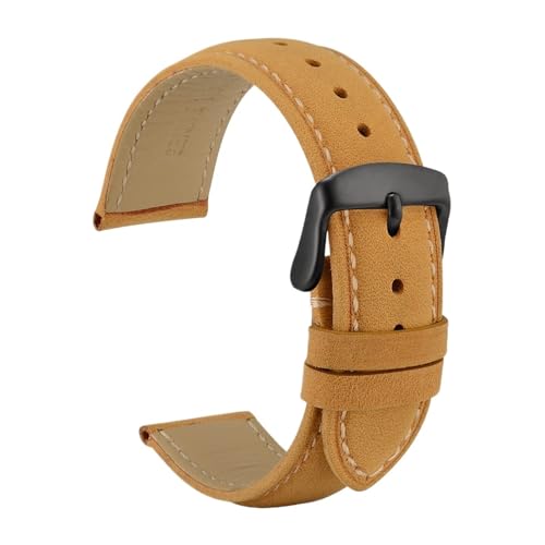 INEOUT Echtes Leder-Uhrenarmband, 14 Mm, 16 Mm, 18 Mm, 19 Mm, 20 Mm, 21 Mm, 22 Mm, 23 Mm, 24 Mm, Ersatzbänder For Männer Und Frauen (Color : Tan-Black, Size : 21mm) von INEOUT