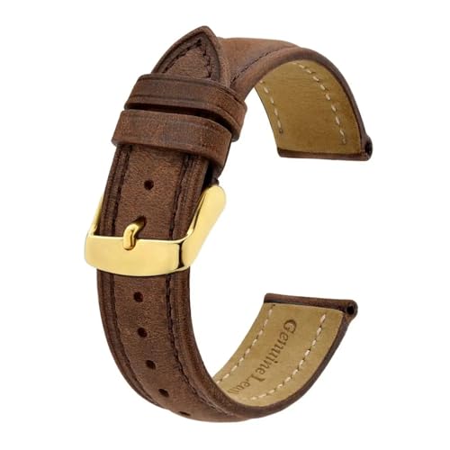 INEOUT Echtes Leder-Uhrenarmband, 14 Mm, 17 Mm, 18 Mm, 19 Mm, 20 Mm, 21 Mm, 22 Mm, 23 Mm, 24 Mm, Ersatzarmband For Herren Und Damen (Color : Brown-Gold Buckle, Size : 15mm) von INEOUT