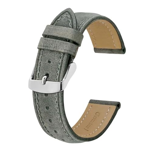 INEOUT Echtes Leder-Uhrenarmband, 14 Mm, 17 Mm, 18 Mm, 19 Mm, 20 Mm, 21 Mm, 22 Mm, 23 Mm, 24 Mm, Ersatzarmband For Herren Und Damen (Color : Grey-Silver Buckle, Size : 21mm) von INEOUT