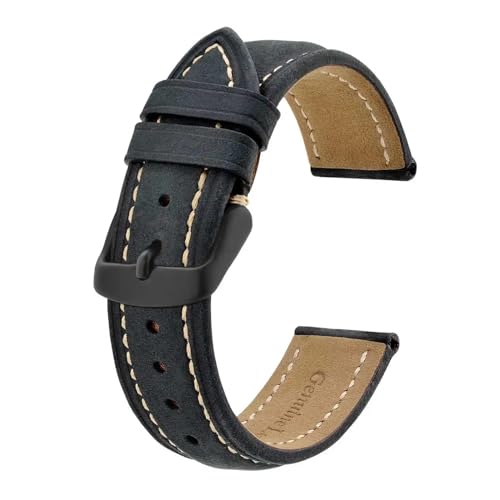 INEOUT Echtes Leder-Uhrenarmband, 18 mm, 20 mm, 22 mm, 23 mm, Ersatzarmband, Vintage-Armband for Herren (Color : Black A-Black, Size : 20mm) von INEOUT
