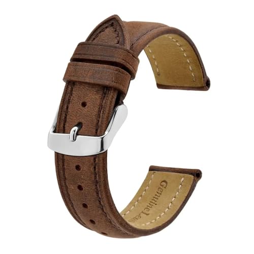 INEOUT Echtes Leder-Uhrenarmband, 18 mm, 20 mm, 22 mm, 23 mm, Ersatzarmband, Vintage-Armband for Herren (Color : Brown-Silver Buckle, Size : 23mm) von INEOUT