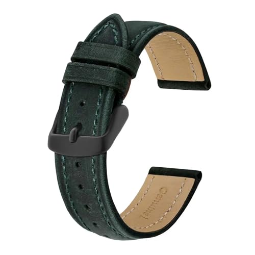 INEOUT Echtes Leder-Uhrenarmband, 18 mm, 20 mm, 22 mm, 23 mm, Ersatzarmband, Vintage-Armband for Herren (Color : Green-Black, Size : 18mm) von INEOUT