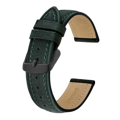 INEOUT Echtes Leder-Uhrenarmband, 18 mm, 20 mm, 22 mm, 23 mm, Ersatzarmband, Vintage-Armband for Herren (Color : Green-Black, Size : 20mm) von INEOUT