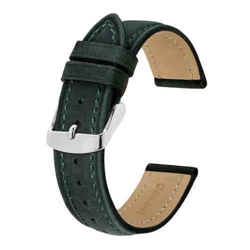 INEOUT Echtes Leder-Uhrenarmband, 18 mm, 20 mm, 22 mm, 23 mm, Ersatzarmband, Vintage-Armband for Herren (Color : Green-Silver Buckle, Size : 18mm) von INEOUT
