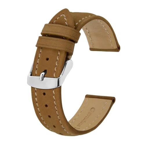 INEOUT Echtes Leder-Uhrenarmband, 18 mm, 20 mm, 22 mm, 23 mm, Ersatzarmband, Vintage-Armband for Herren (Color : Tan-Silver Buckle, Size : 22mm) von INEOUT