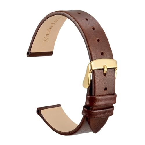 INEOUT Echtes Leder-Uhrenarmband, 8 Mm, 10 Mm, 12 Mm, 14 Mm, 16 Mm, 18 Mm, 20 Mm, Armband For Damen, Edelstahl-Schnalle, Ersatzarmband (Color : Dark Brown-Gold, Size : 18mm) von INEOUT