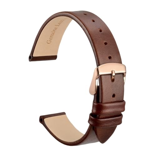 INEOUT Echtes Leder-Uhrenarmband, 8 Mm, 10 Mm, 12 Mm, 14 Mm, 16 Mm, 18 Mm, 20 Mm, Armband For Damen, Edelstahl-Schnalle, Ersatzarmband (Color : Dark Brown-Rose, Size : 12mm) von INEOUT