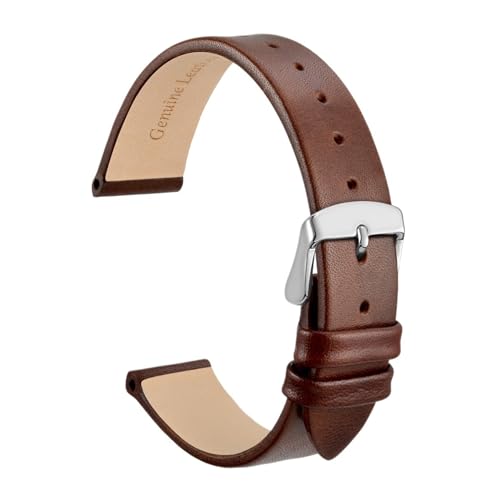 INEOUT Echtes Leder-Uhrenarmband, 8 Mm, 10 Mm, 12 Mm, 14 Mm, 16 Mm, 18 Mm, 20 Mm, Armband For Damen, Edelstahl-Schnalle, Ersatzarmband (Color : Dark Brown-Silver, Size : 20mm) von INEOUT