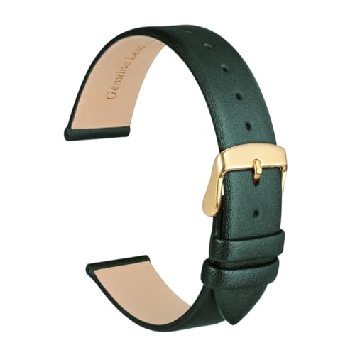 INEOUT Echtes Leder-Uhrenarmband, 8 Mm, 10 Mm, 12 Mm, 14 Mm, 16 Mm, 18 Mm, 20 Mm, Armband For Damen, Edelstahl-Schnalle, Ersatzarmband (Color : Dark Green-Gold, Size : 8mm) von INEOUT