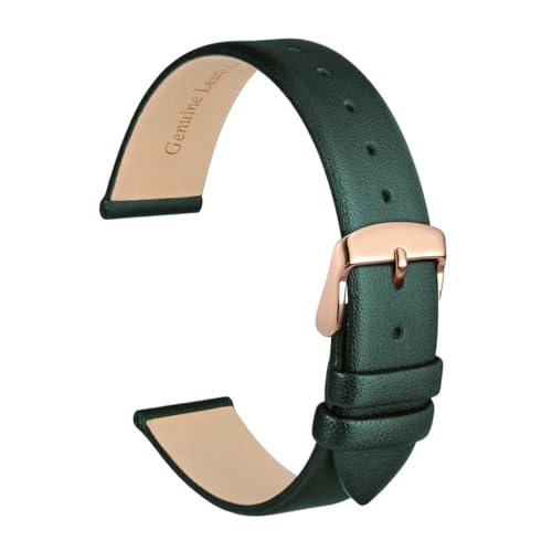 INEOUT Echtes Leder-Uhrenarmband, 8 Mm, 10 Mm, 12 Mm, 14 Mm, 16 Mm, 18 Mm, 20 Mm, Armband For Damen, Edelstahl-Schnalle, Ersatzarmband (Color : Dark Green-Rose, Size : 12mm) von INEOUT