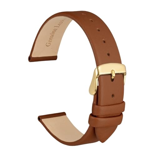 INEOUT Echtes Leder-Uhrenarmband, 8 Mm, 10 Mm, 12 Mm, 14 Mm, 16 Mm, 18 Mm, 20 Mm, Armband For Damen, Edelstahl-Schnalle, Ersatzarmband (Color : Gold Brown-Gold, Size : 14mm) von INEOUT