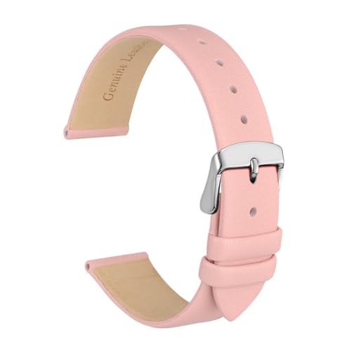 INEOUT Echtes Leder-Uhrenarmband, 8 Mm, 10 Mm, 12 Mm, 14 Mm, 16 Mm, 18 Mm, 20 Mm, Armband For Damen, Edelstahl-Schnalle, Ersatzarmband (Color : Light Pink-Silver, Size : 10mm) von INEOUT