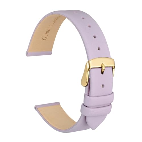 INEOUT Echtes Leder-Uhrenarmband, 8 Mm, 10 Mm, 12 Mm, 14 Mm, 16 Mm, 18 Mm, 20 Mm, Armband For Damen, Edelstahl-Schnalle, Ersatzarmband (Color : Lilac-Gold, Size : 16mm) von INEOUT