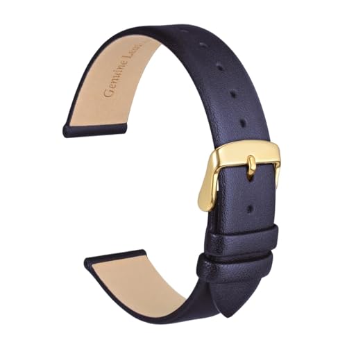 INEOUT Echtes Leder-Uhrenarmband, 8 Mm, 10 Mm, 12 Mm, 14 Mm, 16 Mm, 18 Mm, 20 Mm, Armband For Damen, Edelstahl-Schnalle, Ersatzarmband (Color : Navy Blue-Gold, Size : 10mm) von INEOUT