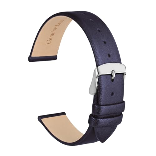 INEOUT Echtes Leder-Uhrenarmband, 8 Mm, 10 Mm, 12 Mm, 14 Mm, 16 Mm, 18 Mm, 20 Mm, Armband For Damen, Edelstahl-Schnalle, Ersatzarmband (Color : Navy Blue-Silver, Size : 10mm) von INEOUT