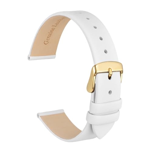 INEOUT Echtes Leder-Uhrenarmband, 8 Mm, 10 Mm, 12 Mm, 14 Mm, 16 Mm, 18 Mm, 20 Mm, Armband For Damen, Edelstahl-Schnalle, Ersatzarmband (Color : White-Gold, Size : 20mm) von INEOUT