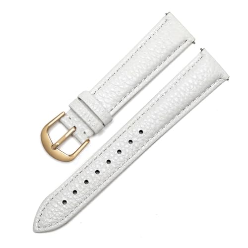 INEOUT Echtes Leder-Uhrenarmband For Damen, Schnellverschluss-Uhrenarmband, 12 Mm, 14 Mm, 16 Mm, 18 Mm, 20 Mm, Modisches Armband For Armbanduhren (Color : WHITE GD, Size : 16mm) von INEOUT