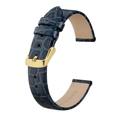 INEOUT Echtes Leder-Uhrenarmband For Damen Und Herren, 8 Mm, 10 Mm, 12 Mm, 14 Mm, 16 Mm, 18 Mm, 19 Mm, 20 Mm, Ersatzarmband, Edelstahl-Schnalle (Color : Blue-Gold, Size : 20mm) von INEOUT