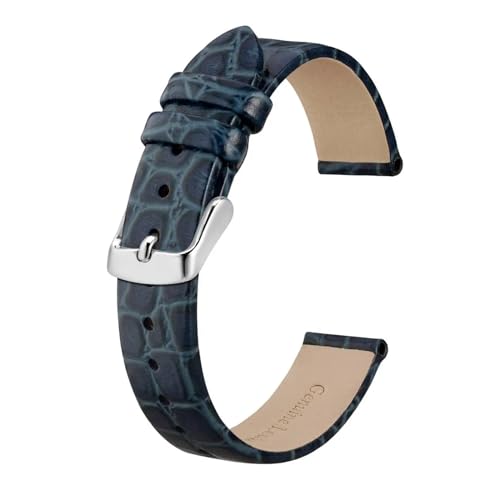 INEOUT Echtes Leder-Uhrenarmband For Damen Und Herren, 8 Mm, 10 Mm, 12 Mm, 14 Mm, 16 Mm, 18 Mm, 19 Mm, 20 Mm, Ersatzarmband, Edelstahl-Schnalle (Color : Blue-Silver, Size : 12mm) von INEOUT