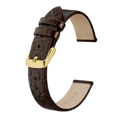 INEOUT Echtes Leder-Uhrenarmband For Damen Und Herren, 8 Mm, 10 Mm, 12 Mm, 14 Mm, 16 Mm, 18 Mm, 19 Mm, 20 Mm, Ersatzarmband, Edelstahl-Schnalle (Color : Brown-Gold, Size : 20mm) von INEOUT