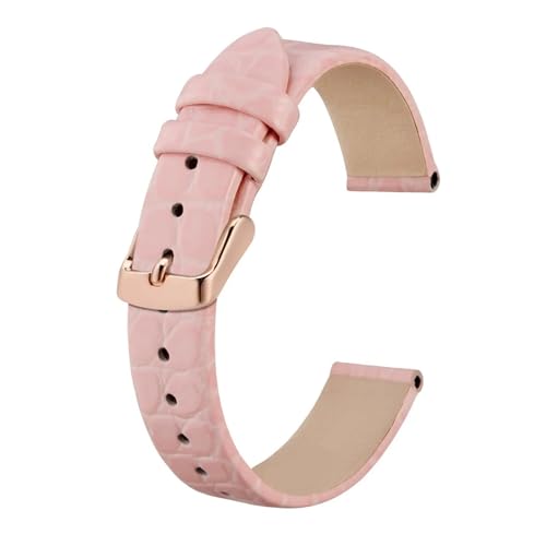 INEOUT Echtes Leder-Uhrenarmband For Damen Und Herren, 8 Mm, 10 Mm, 12 Mm, 14 Mm, 16 Mm, 18 Mm, 19 Mm, 20 Mm, Ersatzarmband, Edelstahl-Schnalle (Color : Pink-Rosegold, Size : 12mm) von INEOUT