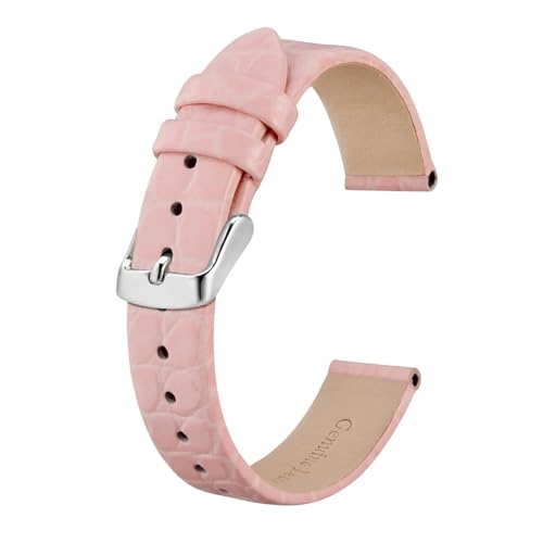 INEOUT Echtes Leder-Uhrenarmband For Damen Und Herren, 8 Mm, 10 Mm, 12 Mm, 14 Mm, 16 Mm, 18 Mm, 19 Mm, 20 Mm, Ersatzarmband, Edelstahl-Schnalle (Color : Pink-Silver, Size : 14mm) von INEOUT