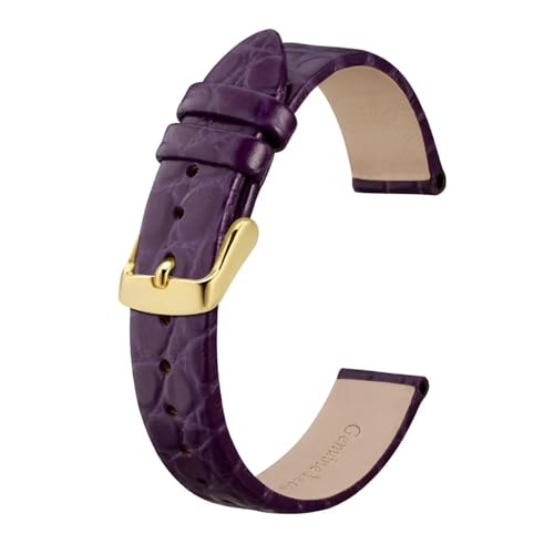 INEOUT Echtes Leder-Uhrenarmband For Damen Und Herren, 8 Mm, 10 Mm, 12 Mm, 14 Mm, 16 Mm, 18 Mm, 19 Mm, 20 Mm, Ersatzarmband, Edelstahl-Schnalle (Color : Purple-Gold, Size : 14mm) von INEOUT