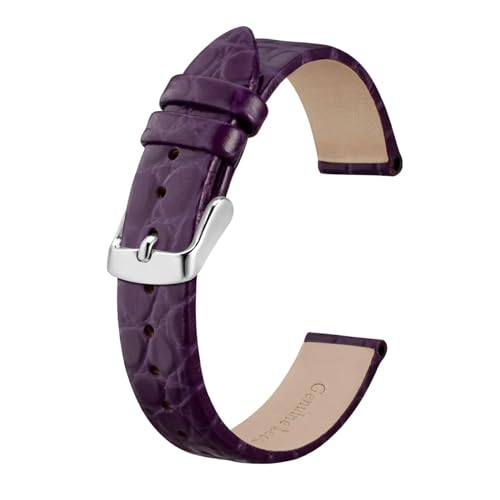 INEOUT Echtes Leder-Uhrenarmband For Damen Und Herren, 8 Mm, 10 Mm, 12 Mm, 14 Mm, 16 Mm, 18 Mm, 19 Mm, 20 Mm, Ersatzarmband, Edelstahl-Schnalle (Color : Purple-Silver, Size : 18mm) von INEOUT