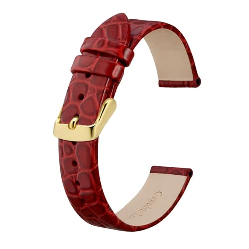 INEOUT Echtes Leder-Uhrenarmband For Damen Und Herren, 8 Mm, 10 Mm, 12 Mm, 14 Mm, 16 Mm, 18 Mm, 19 Mm, 20 Mm, Ersatzarmband, Edelstahl-Schnalle (Color : Red-Gold, Size : 8mm) von INEOUT