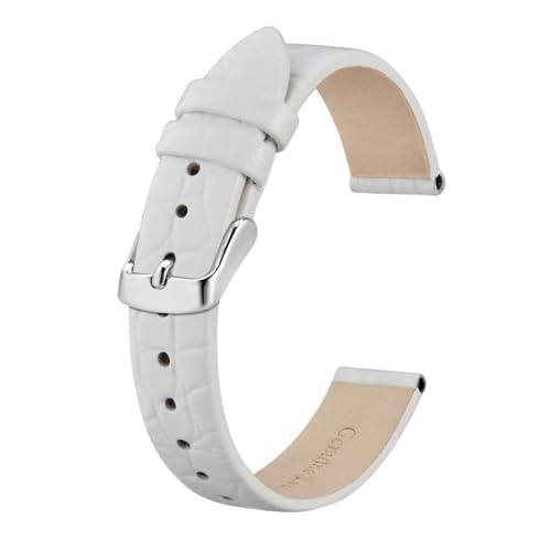 INEOUT Echtes Leder-Uhrenarmband For Damen Und Herren, 8 Mm, 10 Mm, 12 Mm, 14 Mm, 16 Mm, 18 Mm, 19 Mm, 20 Mm, Ersatzarmband, Edelstahl-Schnalle (Color : White-Silver, Size : 12mm) von INEOUT