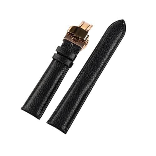 INEOUT Echtes Lederarmband, Weiches Leder, Gekrispeltes Lederarmband For Damen, 14, 16, 18, 20, 22 Mm, Schmetterlingsschnalle, Lederarmband(Black Rose Buckle,13mm) von INEOUT