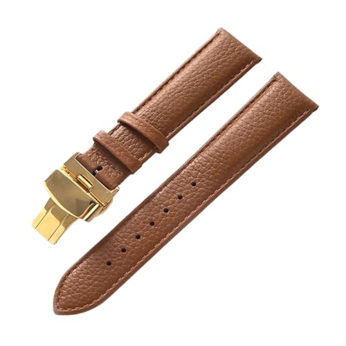 INEOUT Echtes Lederarmband, Weiches Leder, Gekrispeltes Lederarmband For Damen, 14, 16, 18, 20, 22 Mm, Schmetterlingsschnalle, Lederarmband(Brown Gold Buckle,13mm) von INEOUT