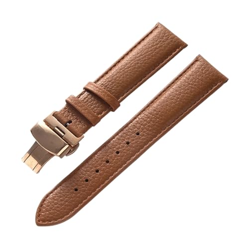 INEOUT Echtes Lederarmband, Weiches Leder, Gekrispeltes Lederarmband For Damen, 14, 16, 18, 20, 22 Mm, Schmetterlingsschnalle, Lederarmband(Brown Rose Buckle,18mm) von INEOUT