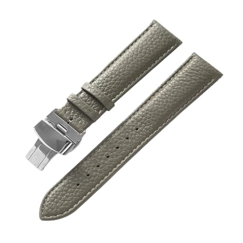 INEOUT Echtes Lederarmband, Weiches Leder, Gekrispeltes Lederarmband For Damen, 14, 16, 18, 20, 22 Mm, Schmetterlingsschnalle, Lederarmband(Elephant Grey,17mm) von INEOUT