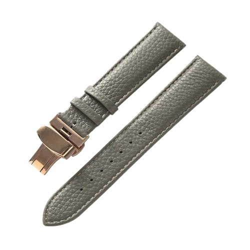 INEOUT Echtes Lederarmband, Weiches Leder, Gekrispeltes Lederarmband For Damen, 14, 16, 18, 20, 22 Mm, Schmetterlingsschnalle, Lederarmband(Elephant Grey Rose,20mm) von INEOUT