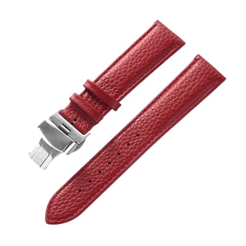 INEOUT Echtes Lederarmband, Weiches Leder, Gekrispeltes Lederarmband For Damen, 14, 16, 18, 20, 22 Mm, Schmetterlingsschnalle, Lederarmband(Red,19mm) von INEOUT