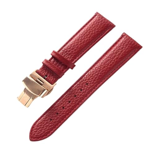 INEOUT Echtes Lederarmband, Weiches Leder, Gekrispeltes Lederarmband For Damen, 14, 16, 18, 20, 22 Mm, Schmetterlingsschnalle, Lederarmband(Red rose buckle,20mm) von INEOUT