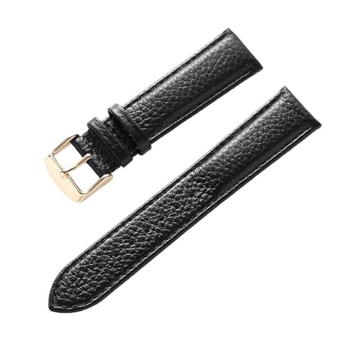 INEOUT Echtes Lederarmband Damen Weiches Leder Lychee Grain Rindsleder Uhrenarmband Herren Wasserdicht 14 16 18 Mm Uhrenkettenzubehör(Black gold buckle,22mm) von INEOUT