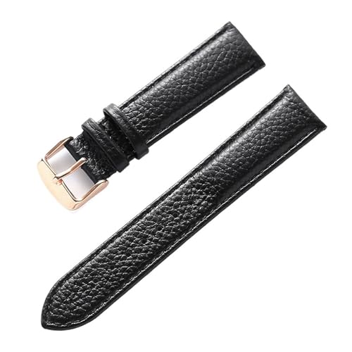 INEOUT Echtes Lederarmband Damen Weiches Leder Lychee Grain Rindsleder Uhrenarmband Herren Wasserdicht 14 16 18 Mm Uhrenkettenzubehör(Black rose buckle,13mm) von INEOUT