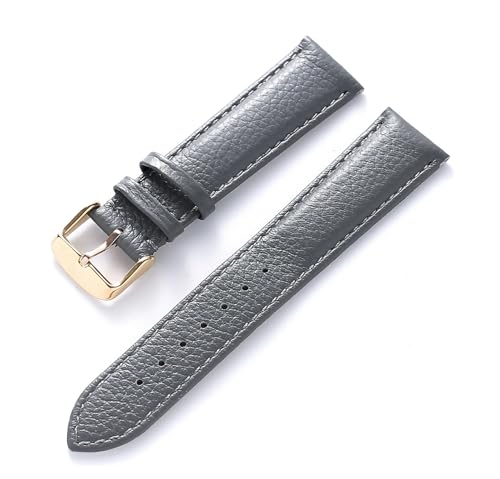 INEOUT Echtes Lederarmband Damen Weiches Leder Lychee Grain Rindsleder Uhrenarmband Herren Wasserdicht 14 16 18 Mm Uhrenkettenzubehör(Grey gold buckle,18mm) von INEOUT
