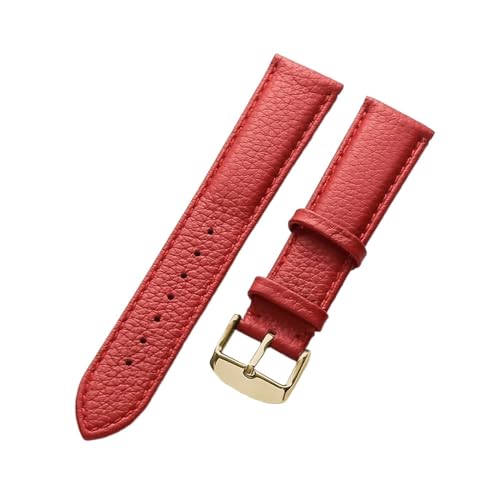 INEOUT Echtes Lederarmband Damen Weiches Leder Lychee Grain Rindsleder Uhrenarmband Herren Wasserdicht 14 16 18 Mm Uhrenkettenzubehör(Red gold buckle,18mm) von INEOUT