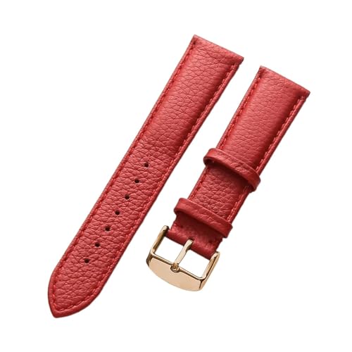 INEOUT Echtes Lederarmband Damen Weiches Leder Lychee Grain Rindsleder Uhrenarmband Herren Wasserdicht 14 16 18 Mm Uhrenkettenzubehör(Red rose buckle,15mm) von INEOUT
