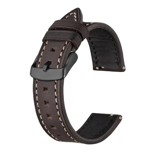 INEOUT Echtlederarmband 18 Mm 19 Mm 20 Mm 21 Mm 22 Mm, Schnellverschluss, Kalbsleder-Uhrenarmband, Uhrenzubehör For Männer Und Frauen (Color : Grey Brown - Black, Size : 22mm) von INEOUT