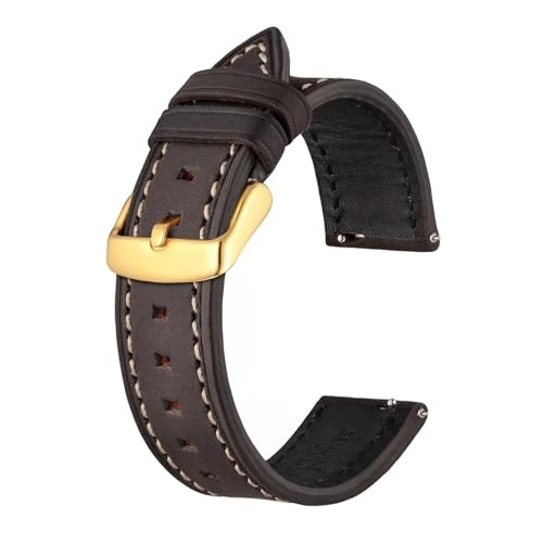 INEOUT Echtlederarmband 18 Mm 19 Mm 20 Mm 21 Mm 22 Mm, Schnellverschluss, Kalbsleder-Uhrenarmband, Uhrenzubehör For Männer Und Frauen (Color : Grey Brown - Gold, Size : 20mm) von INEOUT